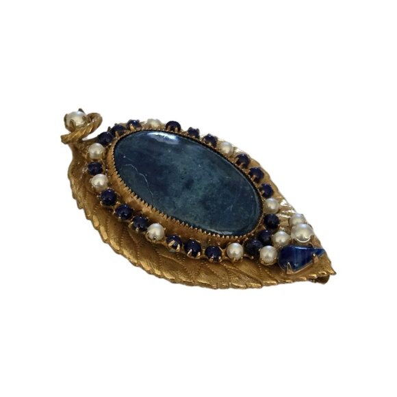 VTG Robert Originals Brooch Teal Blue Art Glass